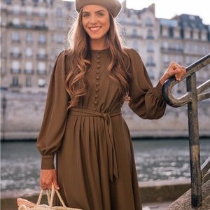 Girl Meets Glam Madelyn Stretch Crepe Dress Olive Green Size 14